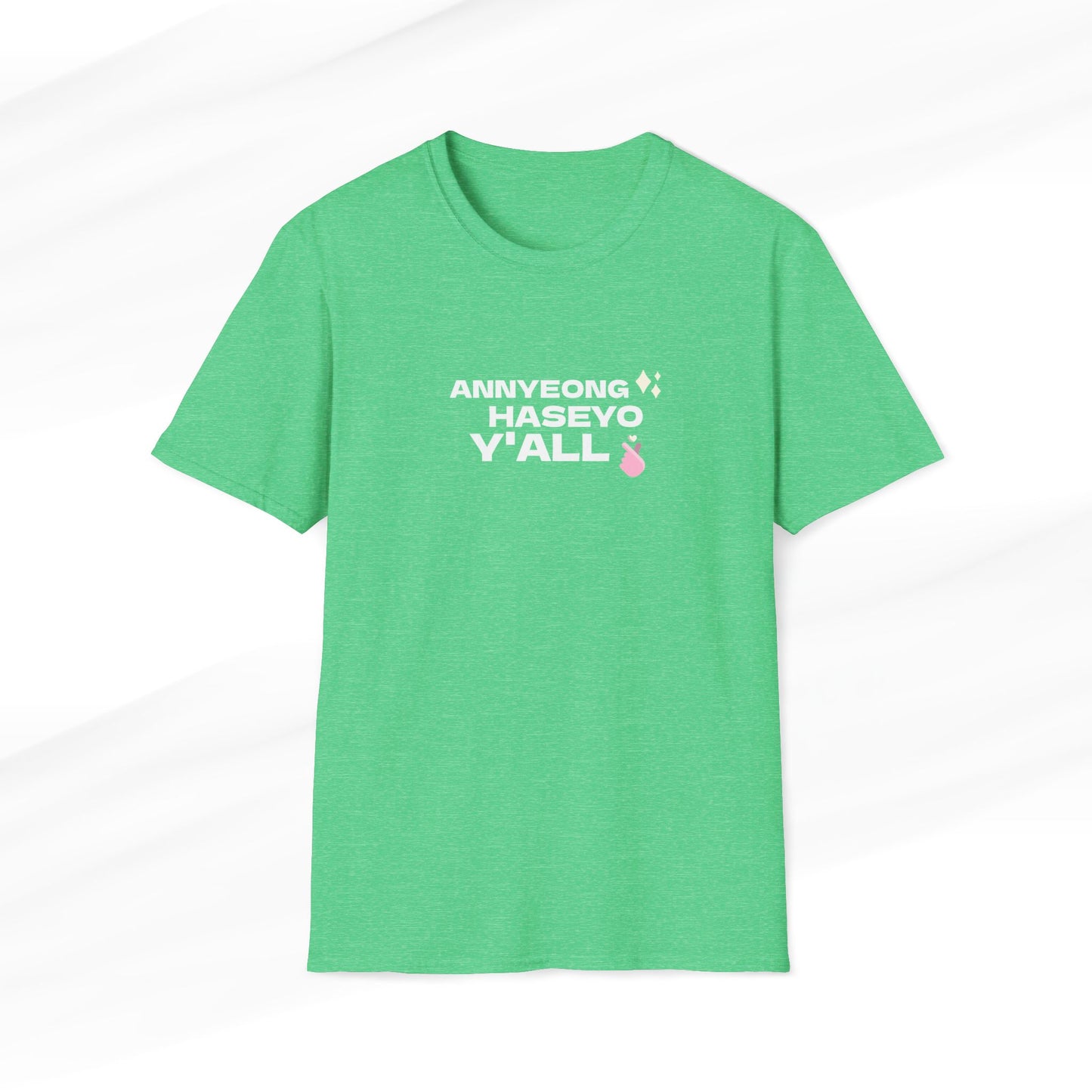 Annyeong Haseyo Y'all T-Shirt in Heather Irish Green